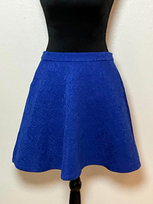 Double Zero Royal Blue Brocade Floral Textured Mini Skirt Lined