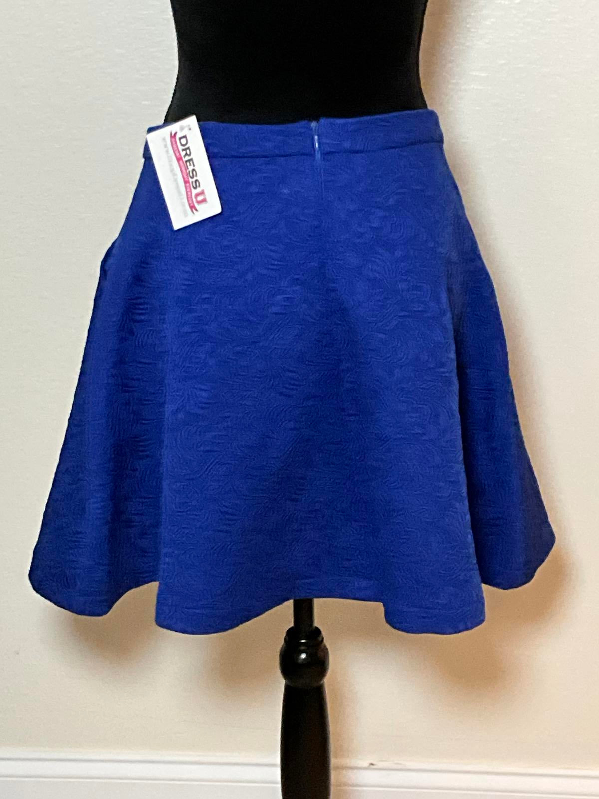 Double Zero Royal Blue Brocade Floral Textured Mini Skirt Lined