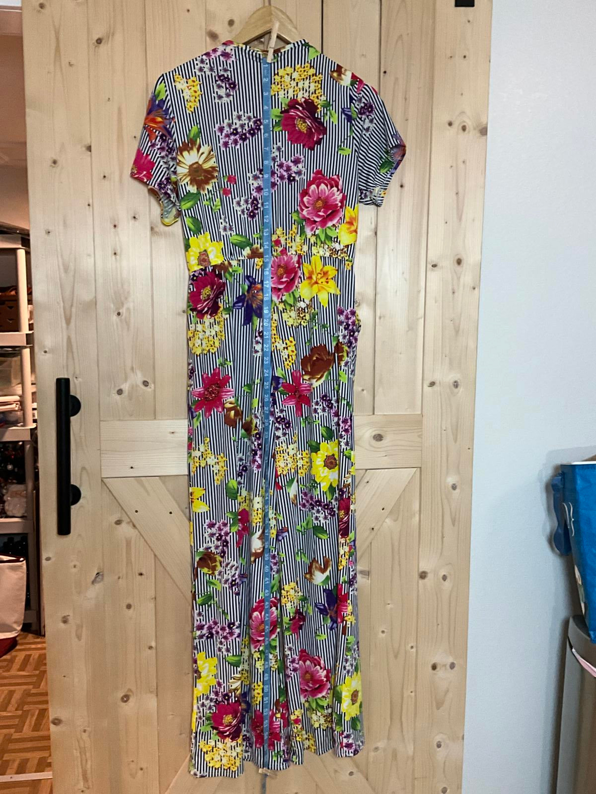 Me 2 Magic Jumpsuit Large Floral Stripe Mixed Print Wide Leg Sleeveless Boho