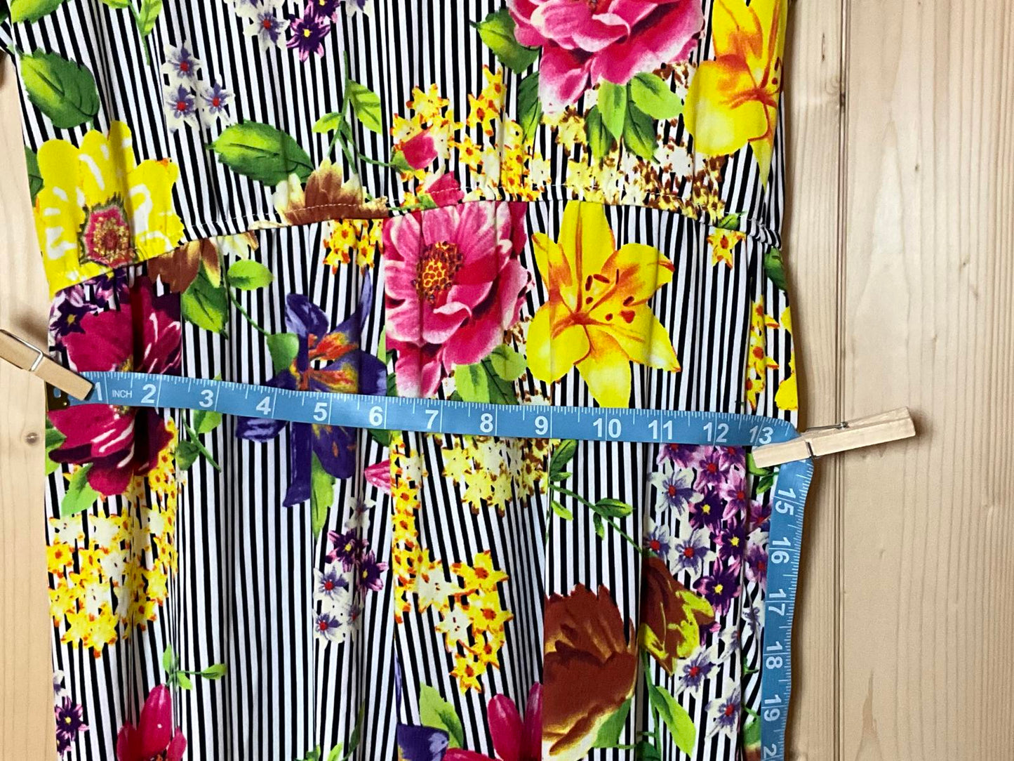 Me 2 Magic Jumpsuit Large Floral Stripe Mixed Print Wide Leg Sleeveless Boho
