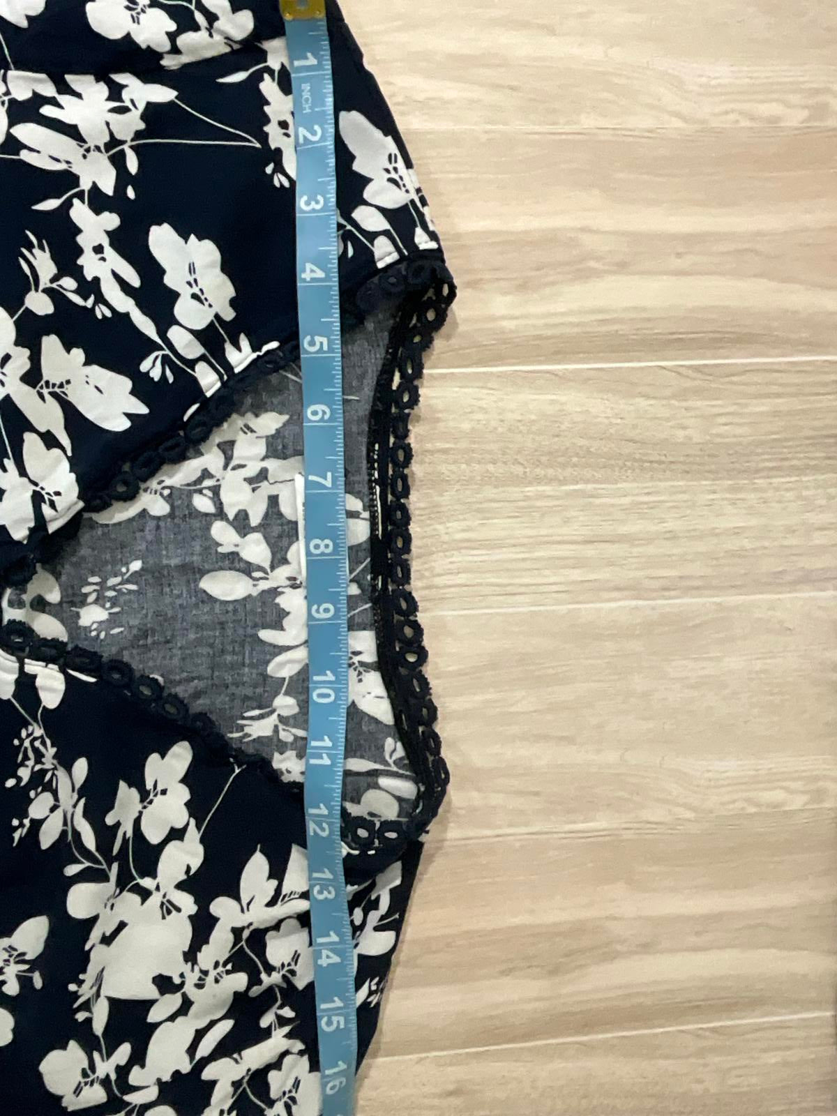 Kindred Dress 2X Plus Size Navy White Floral Midi Faux Wrap V-Neck Border Print