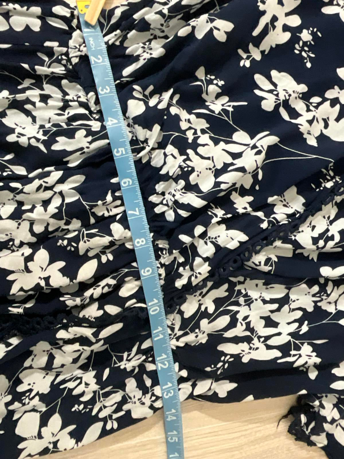Kindred Dress 2X Plus Size Navy White Floral Midi Faux Wrap V-Neck Border Print