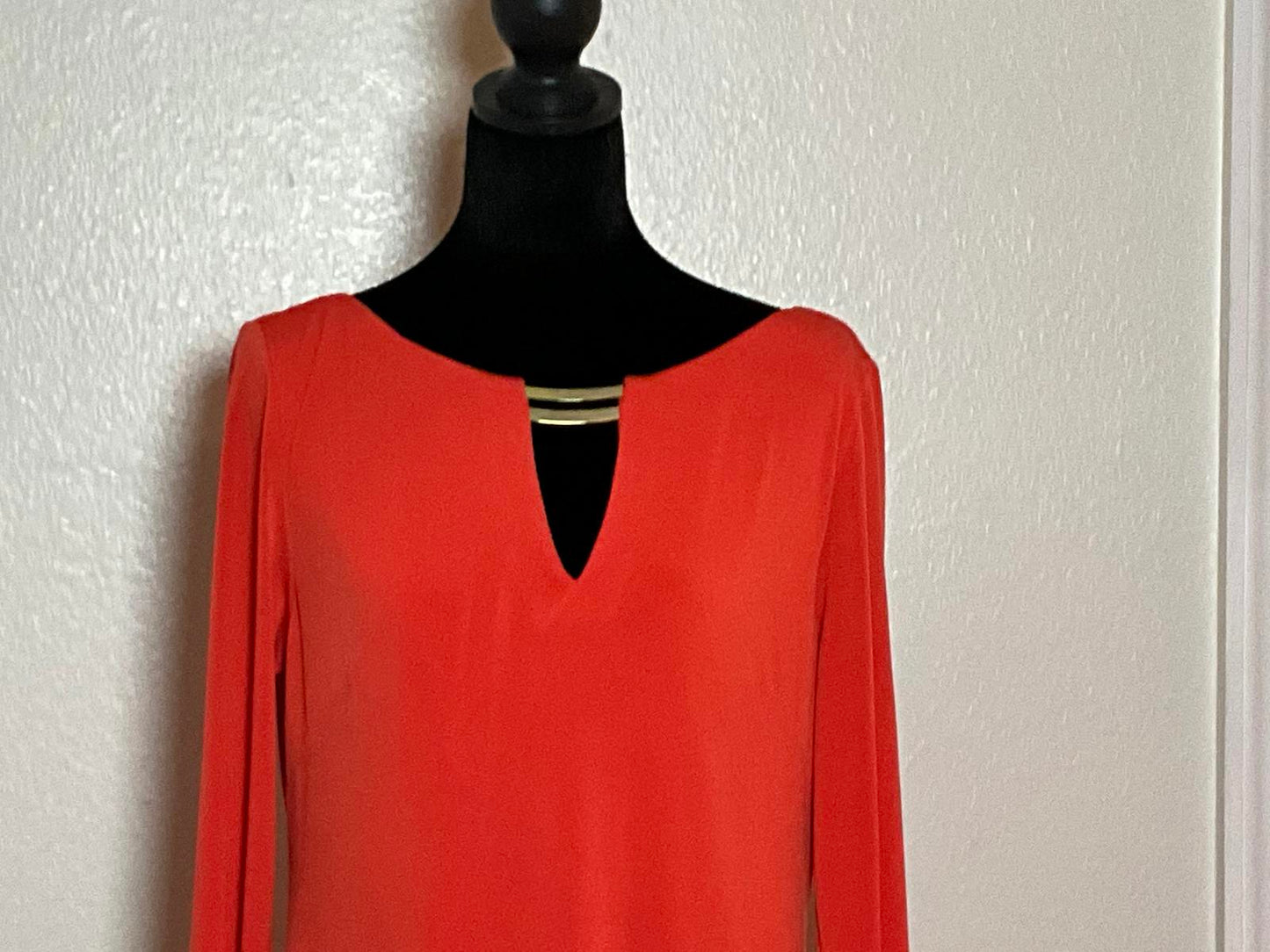 Vince Camuto Dress 10 Orange Long Sleeve Knee Length Sheath Bold Minimalist