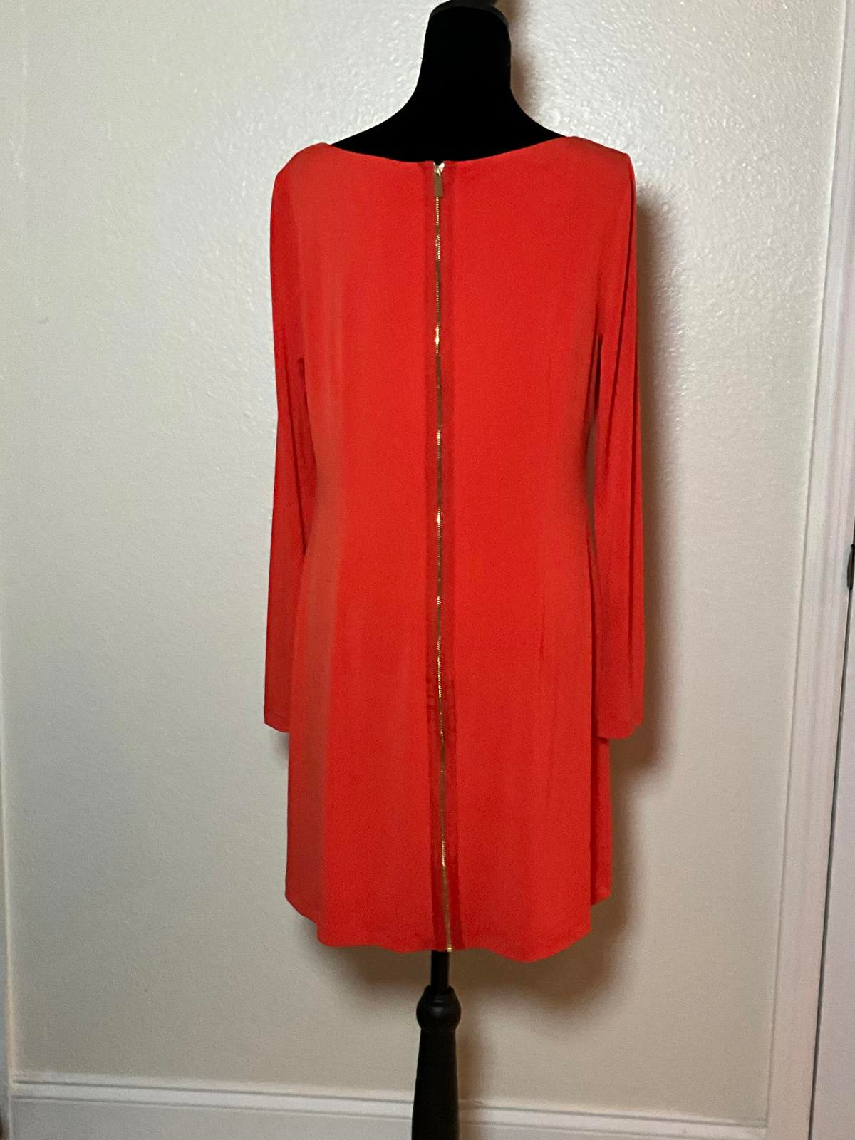 Vince Camuto Dress 10 Orange Long Sleeve Knee Length Sheath Bold Minimalist