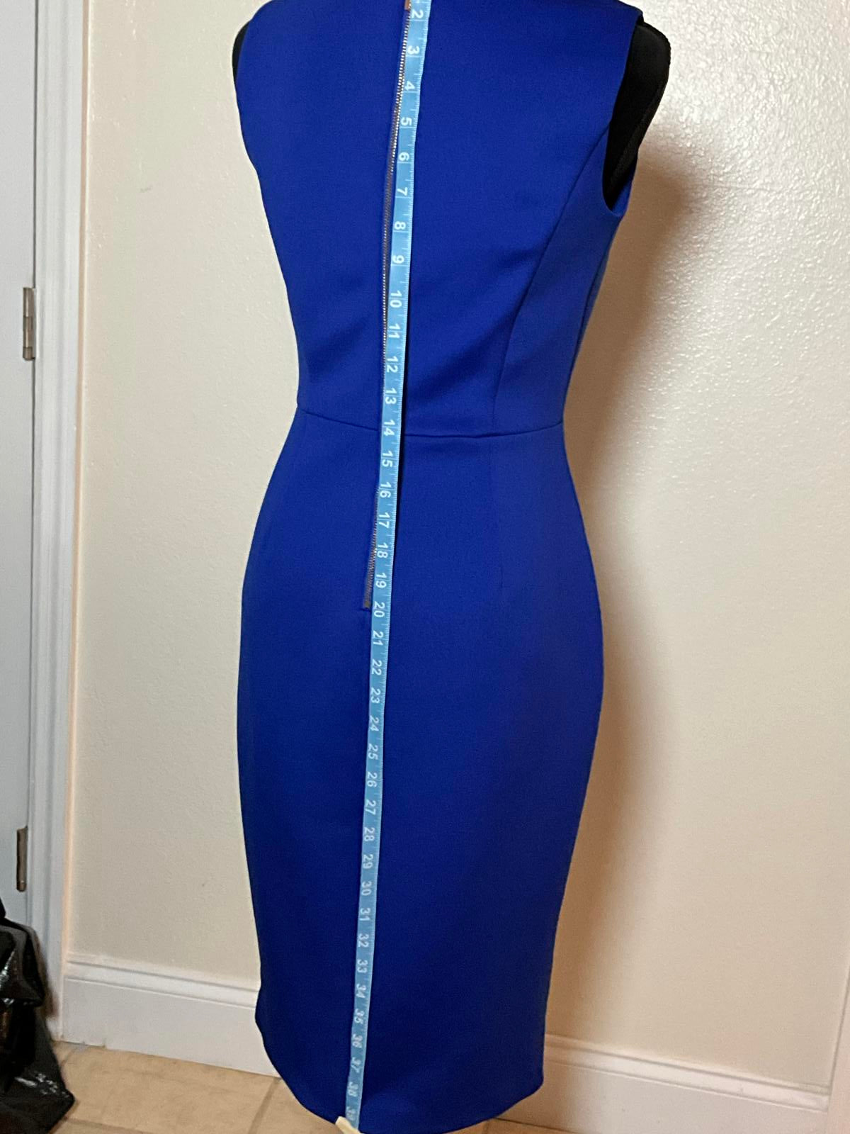 Calvin Klein Royal Blue Sheath Dress With Gold Button Accent Career Luxe
