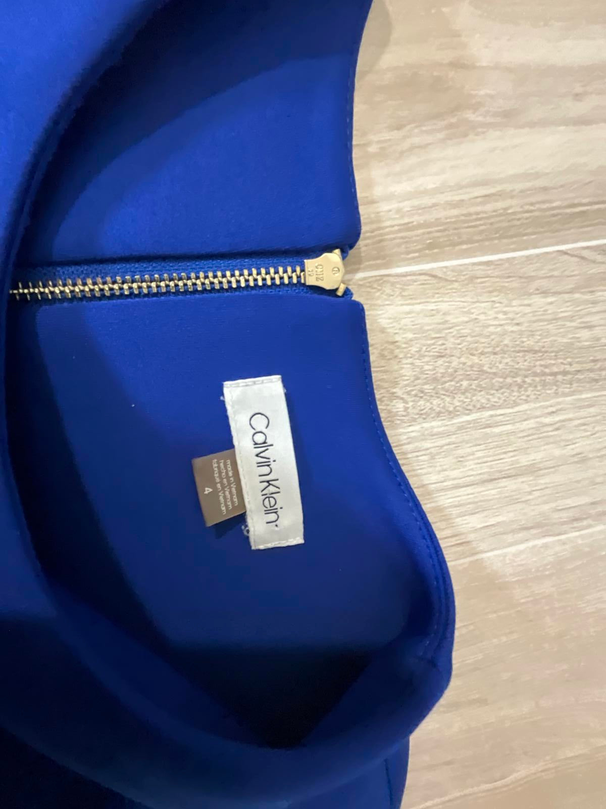 Calvin Klein Royal Blue Sheath Dress With Gold Button Accent Career Luxe
