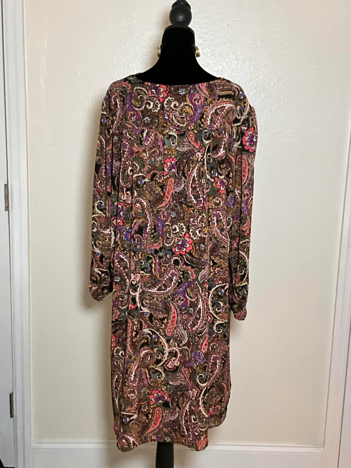 Emma & Michele Plus Size 2X Paisley Lace Up Boho Shift Dress Pink Purple