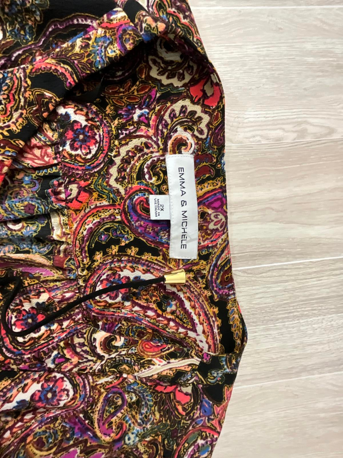 Emma & Michele Plus Size 2X Paisley Lace Up Boho Shift Dress Pink Purple