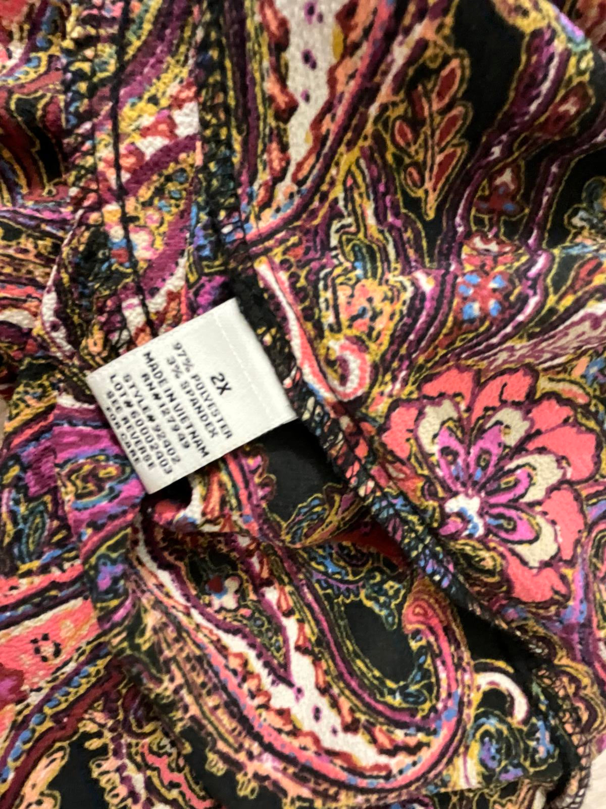 Emma & Michele Plus Size 2X Paisley Lace Up Boho Shift Dress Pink Purple