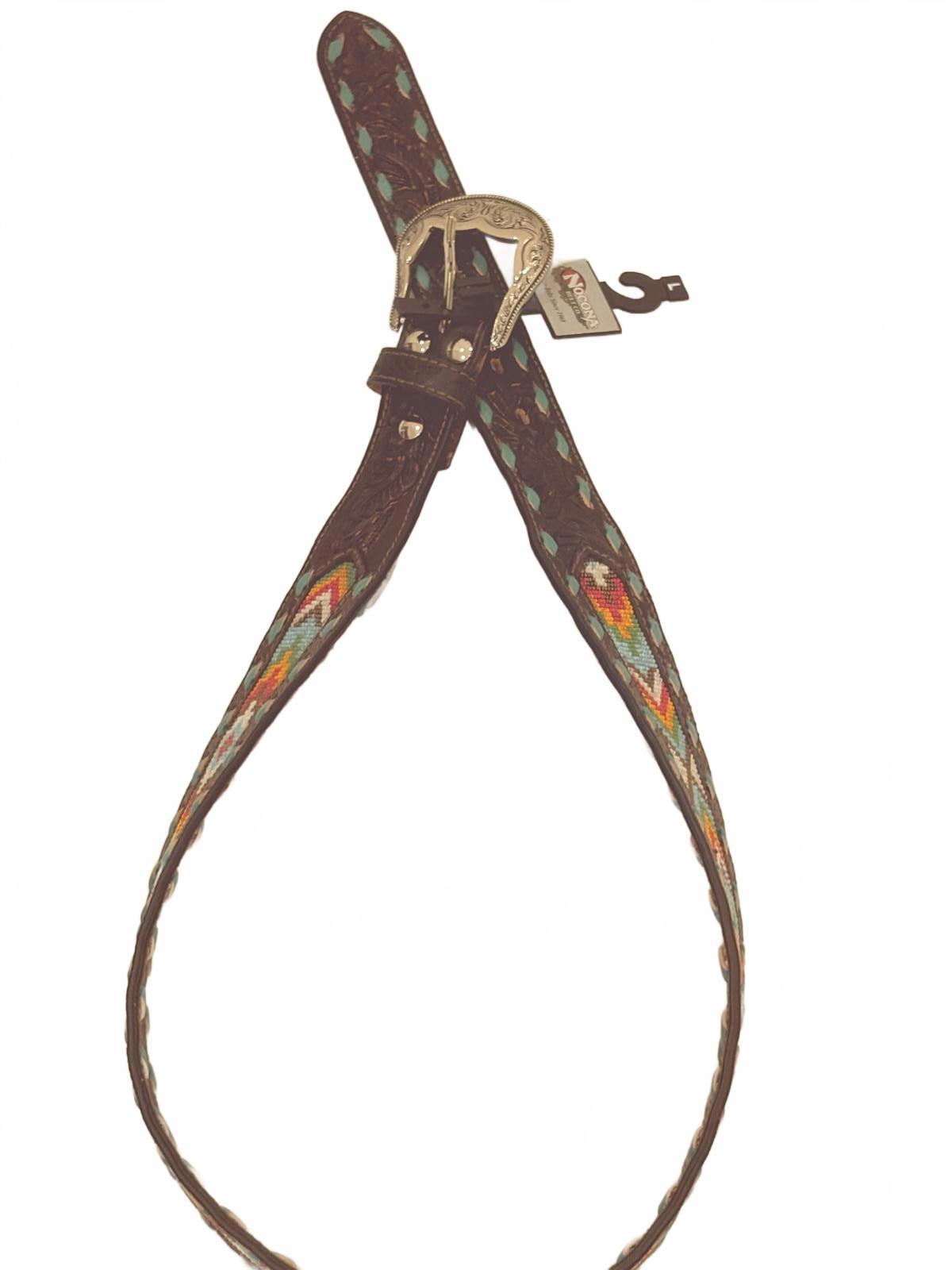 Nocona Genuine Leather Brown Western Belt with Embroidered &