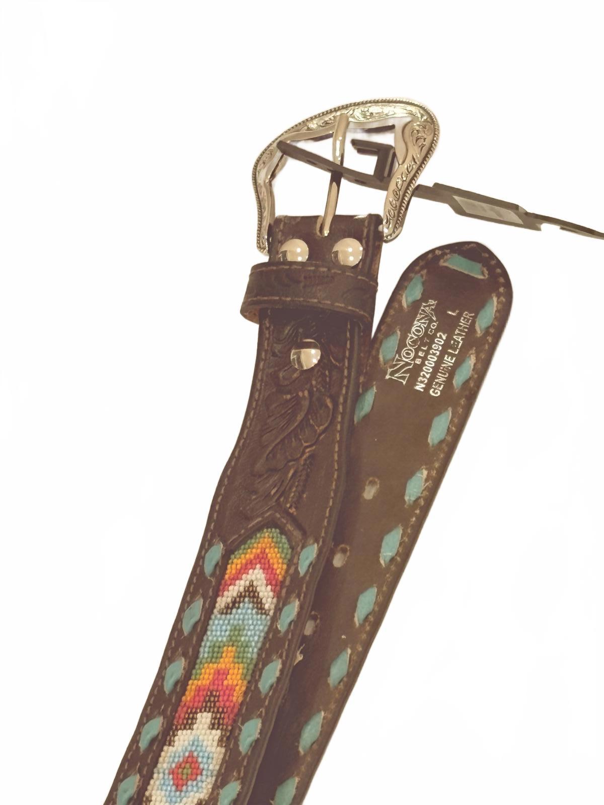 Nocona Genuine Leather Brown Western Belt with Embroidered &