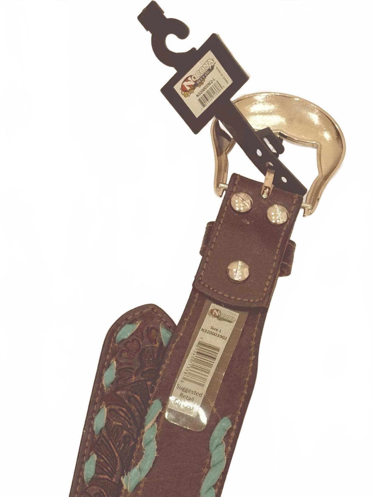 Nocona Genuine Leather Brown Western Belt with Embroidered &