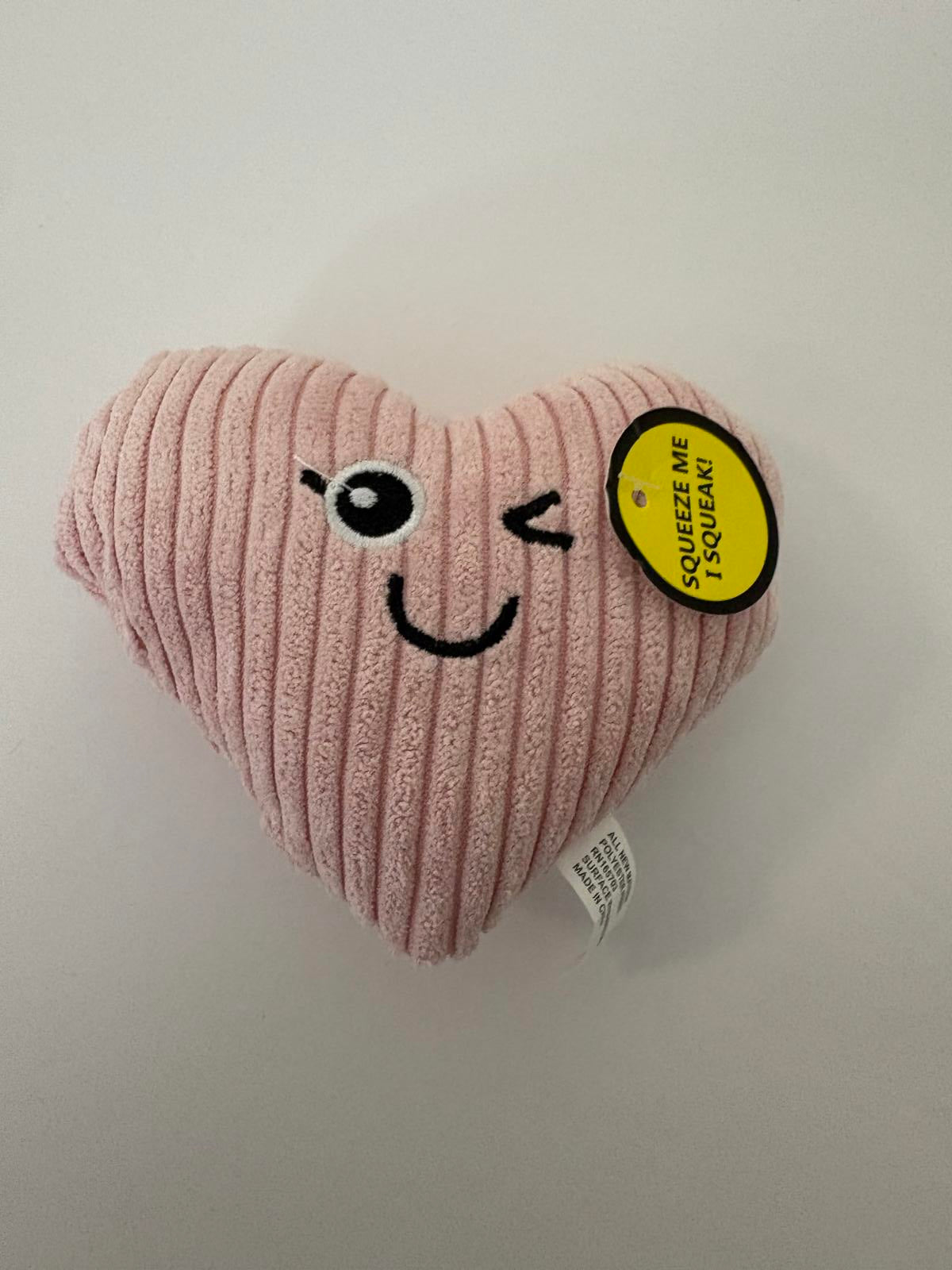 TUFF Toys Pink Corduroy Heart Plush Squeaky Dog Toy