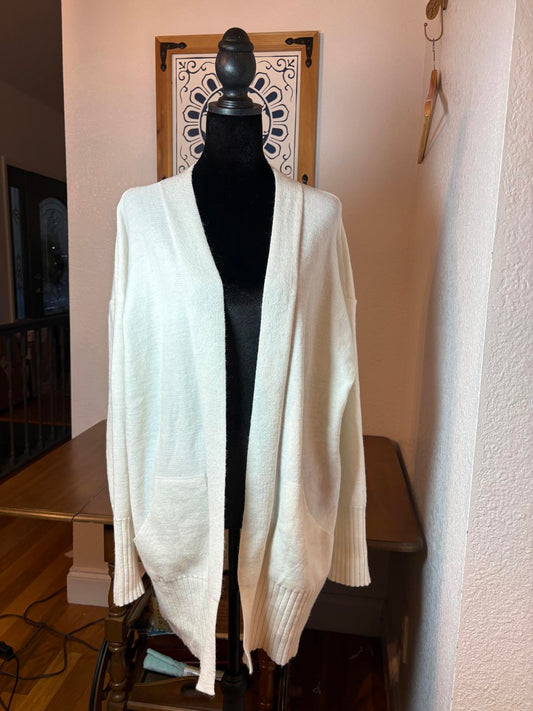 Soft, Cozy White Open Front Knit Cardigan with Pockets Women’s Size XXL