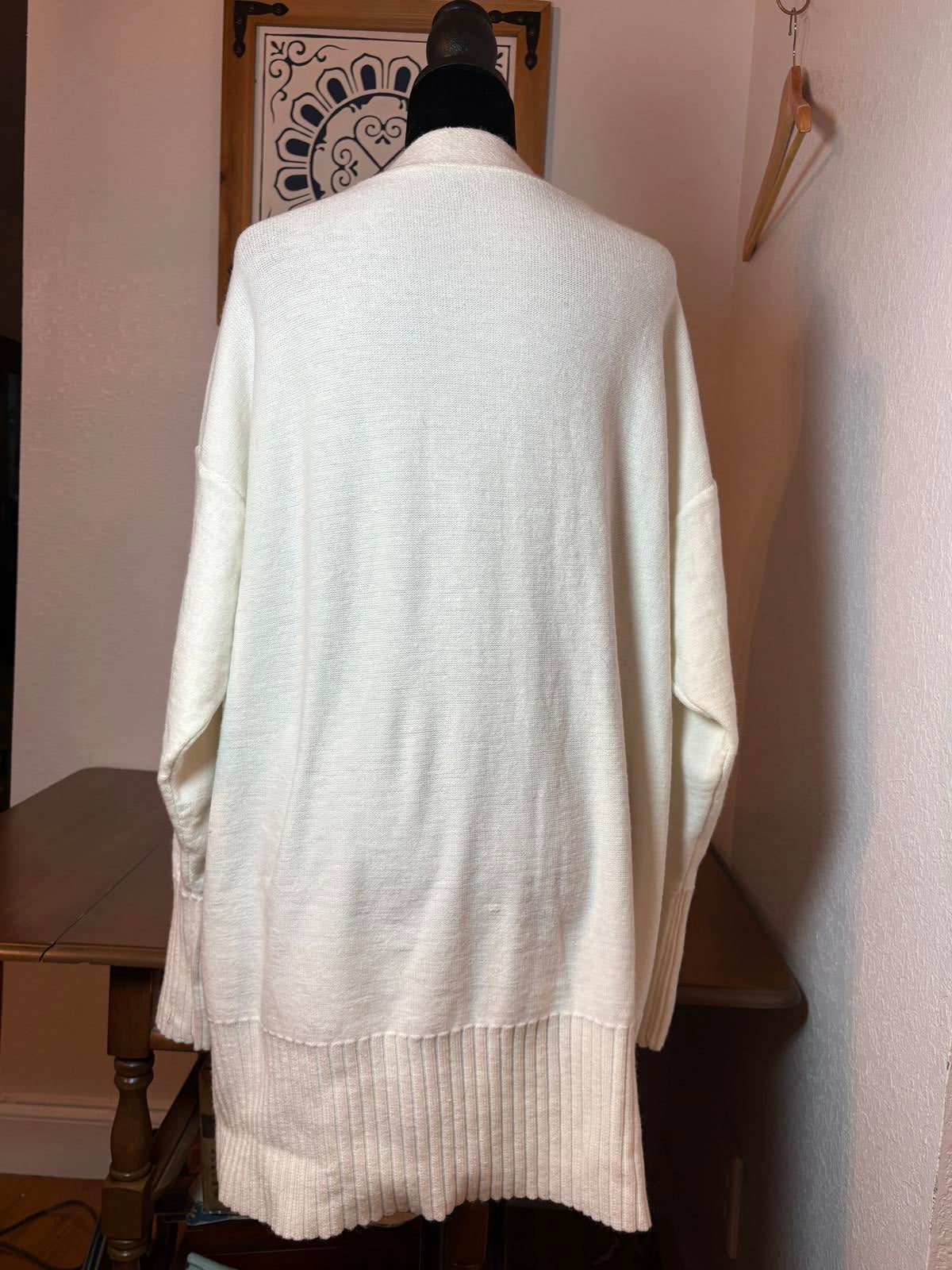 Soft, Cozy White Open Front Knit Cardigan with Pockets Women’s Size XXL
