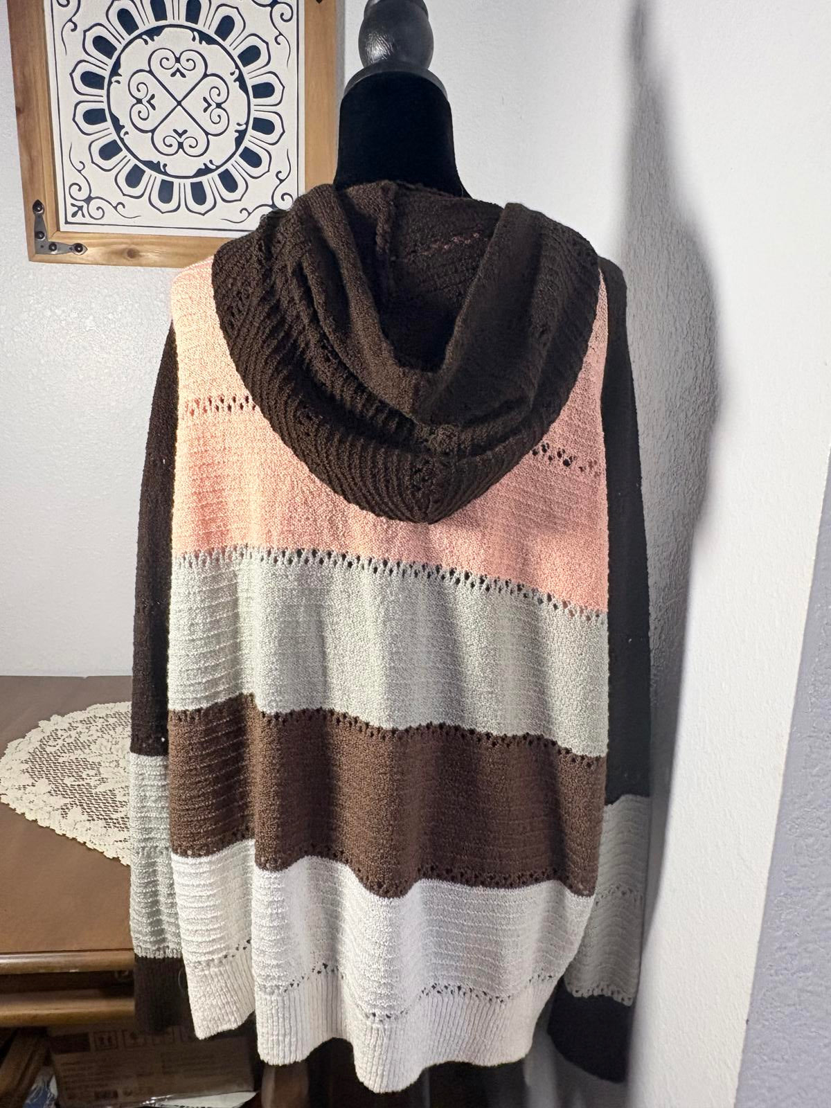 Bright and Colorful Striped Knit Hoodie Sweater with Zipper Women’s Size XL