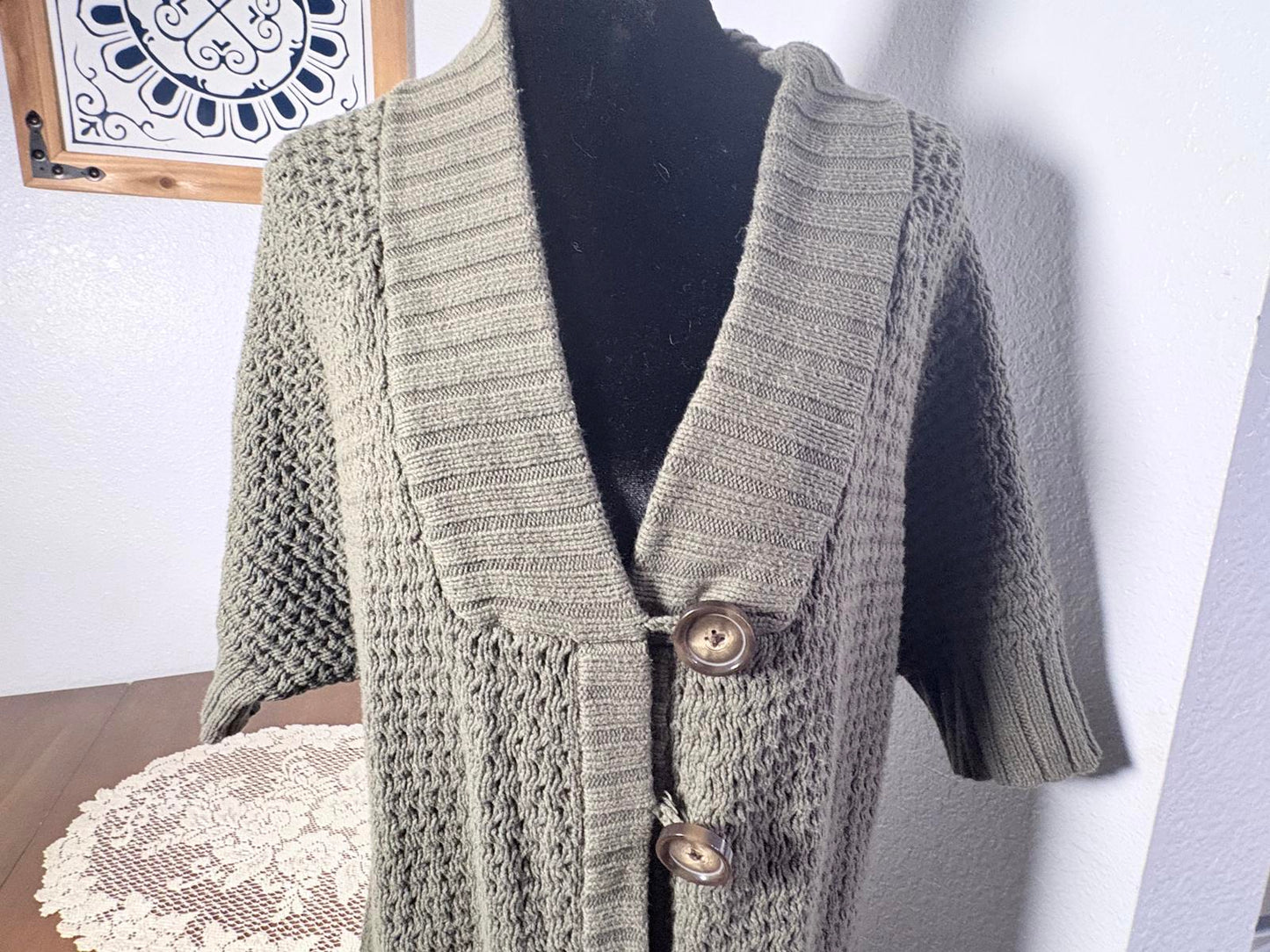 Lane Bryant Chunky Olive Green Knit Cardigan with Large Buttons size 14/16