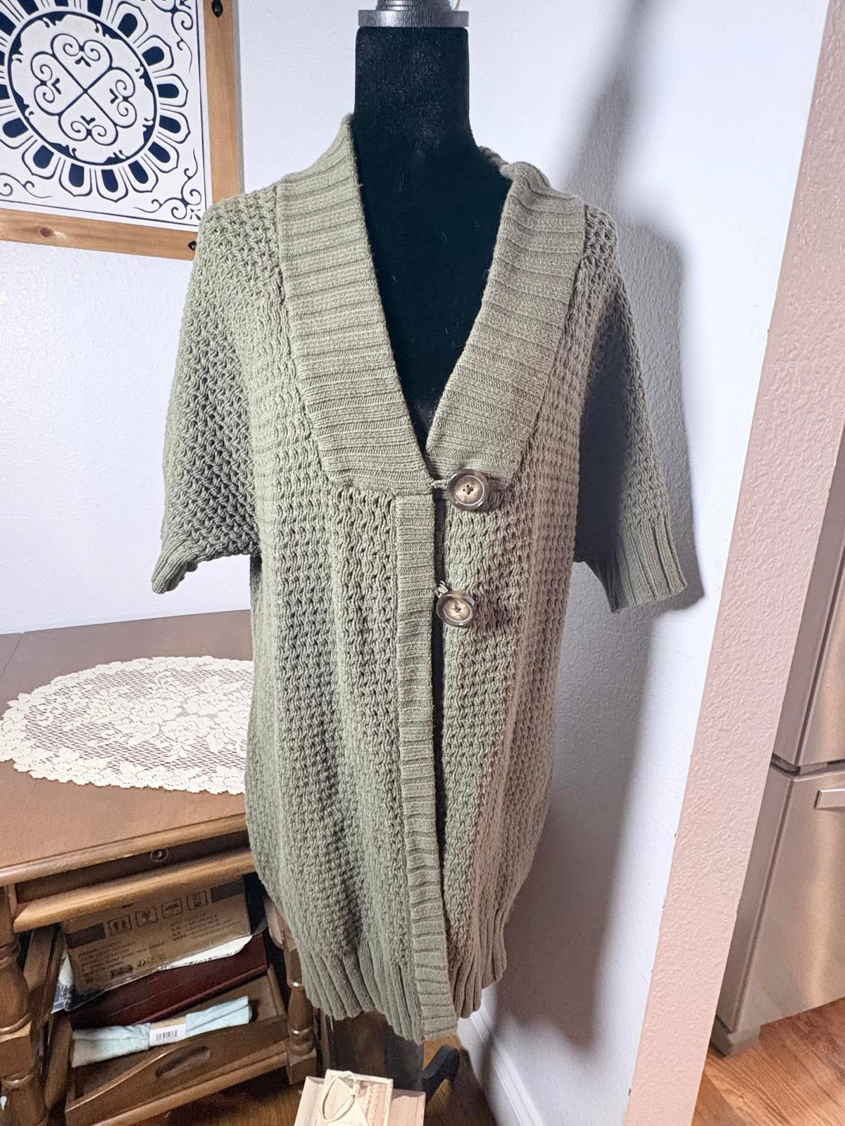 Lane Bryant Chunky Olive Green Knit Cardigan with Large Buttons size 14/16