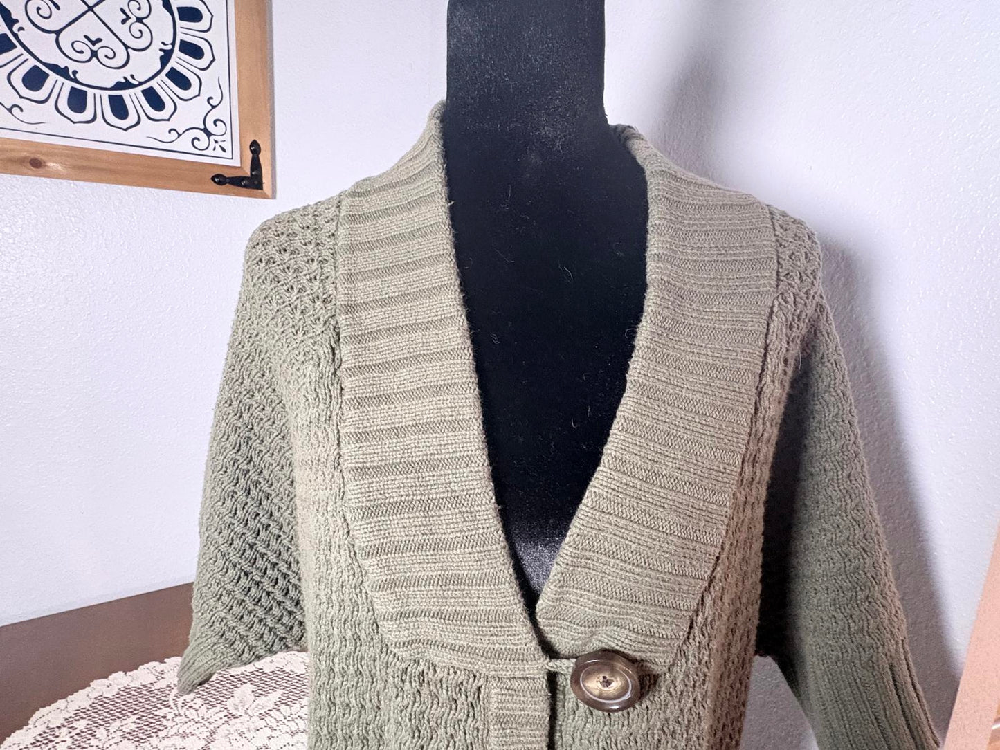 Lane Bryant Chunky Olive Green Knit Cardigan with Large Buttons size 14/16