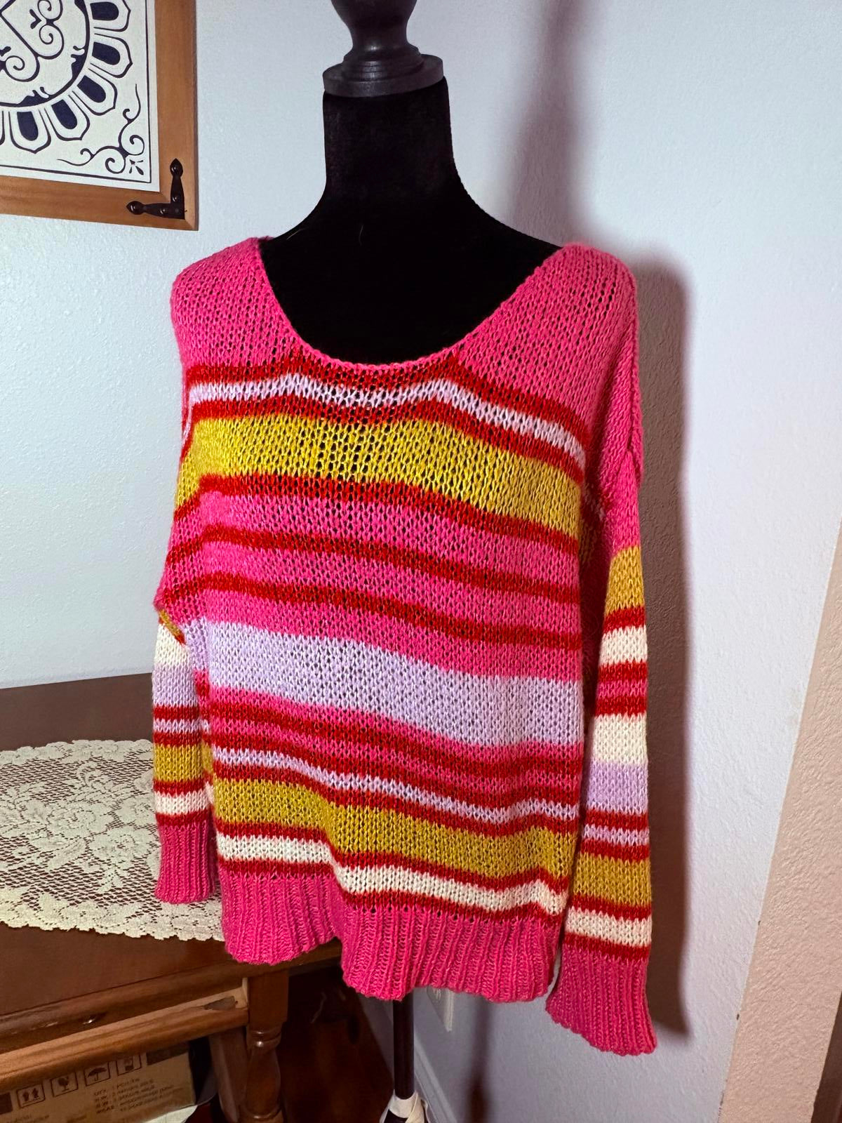 Coco and Jaimeson Colorful and Soft Striped Knit Sweater/Women’s size L