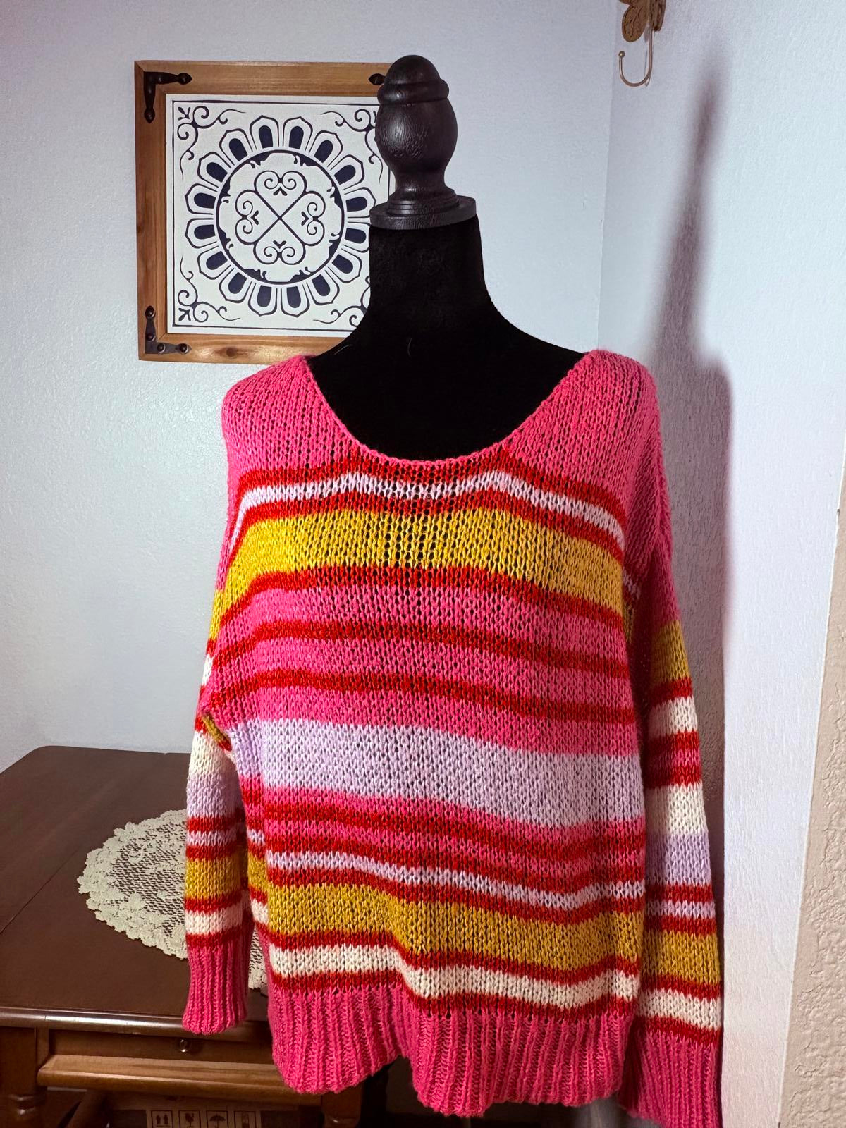 Coco and Jaimeson Colorful and Soft Striped Knit Sweater/Women’s size L