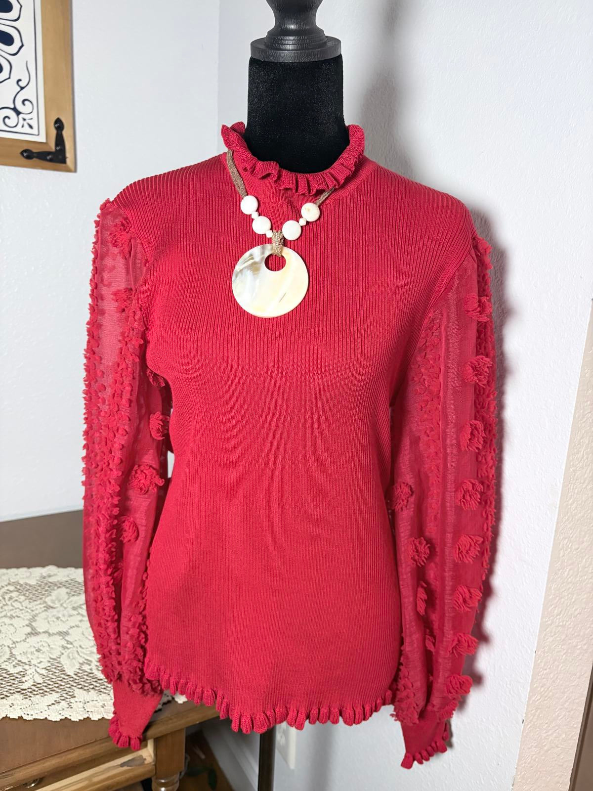 Romantic Textured Sleeve Sweater Top by EST. 1946 – XL