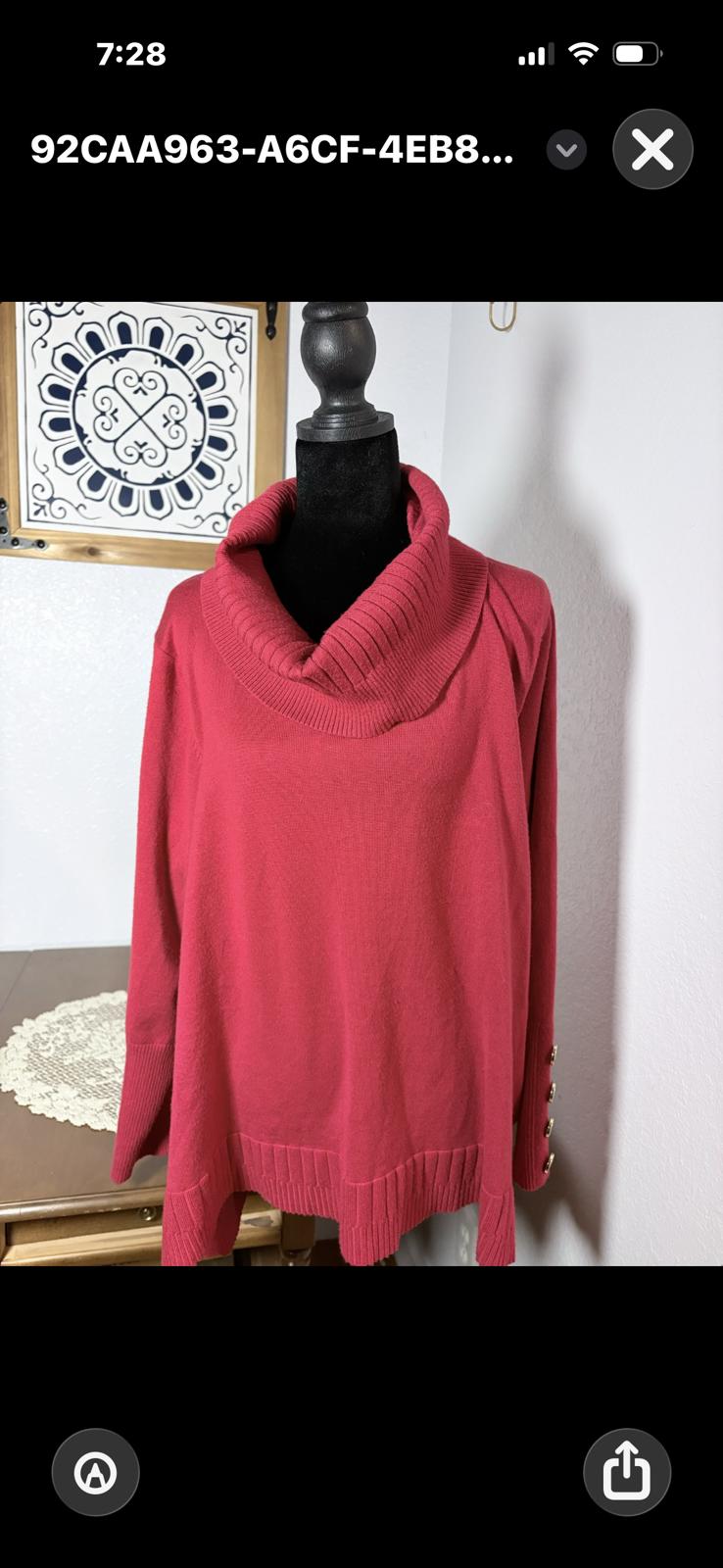 Bright Red Cowl Neck Sweater XL Cozy Valentines Day Ready