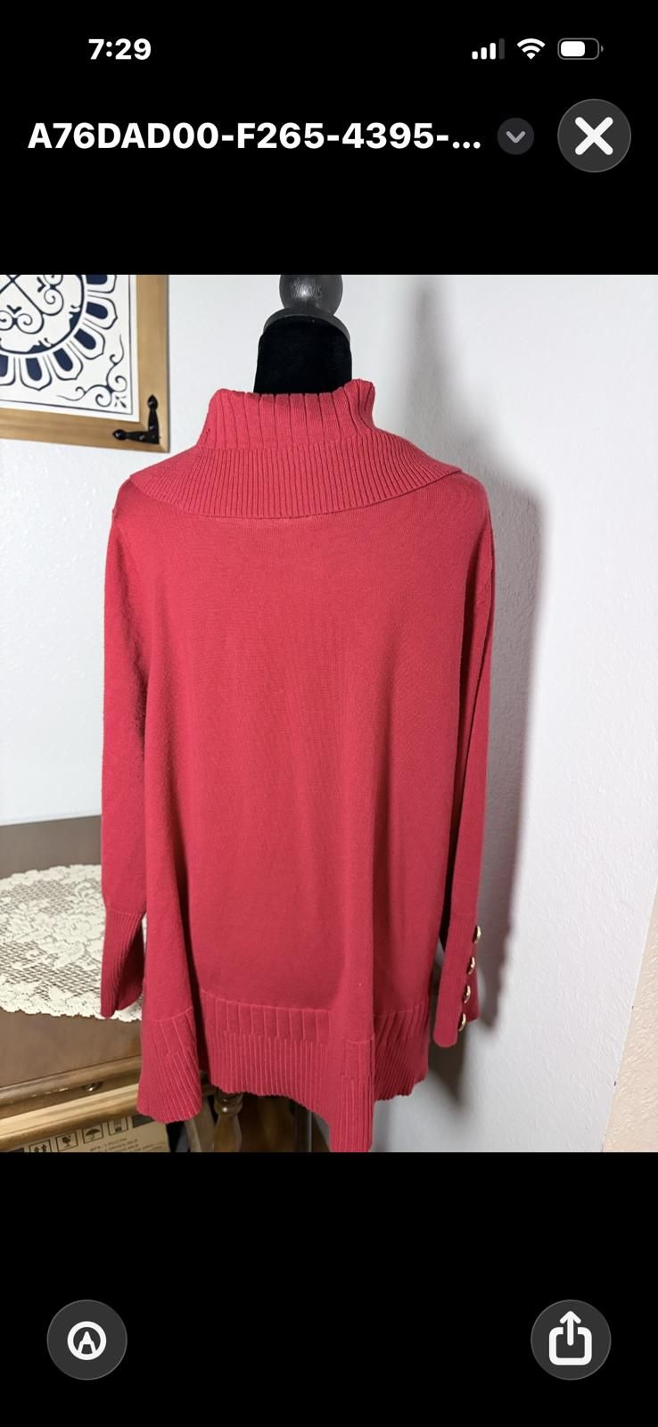 Bright Red Cowl Neck Sweater XL Cozy Valentines Day Ready