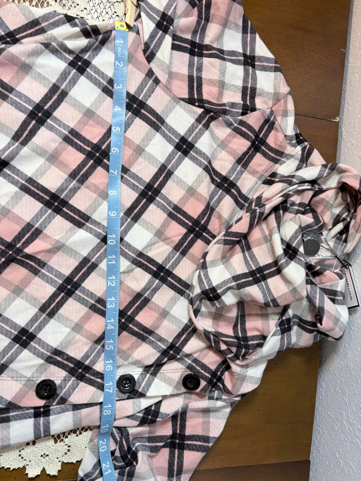 NWT Robert Louis XL Plaid Button-Accent Poncho Cape with Cowl Neck