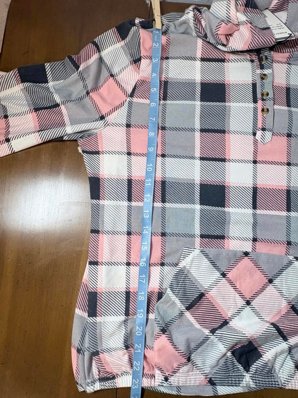 Cozy Robert Louis XL Plaid Hooded Pullover with Button Detail and Front Pocket