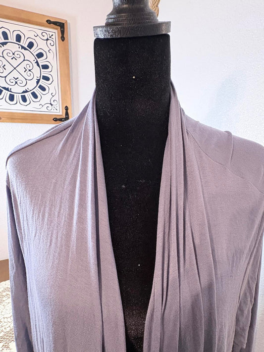 French Laundry Vintage Gray Open Front Long Sleeve Cardigan With Lace Hem XL