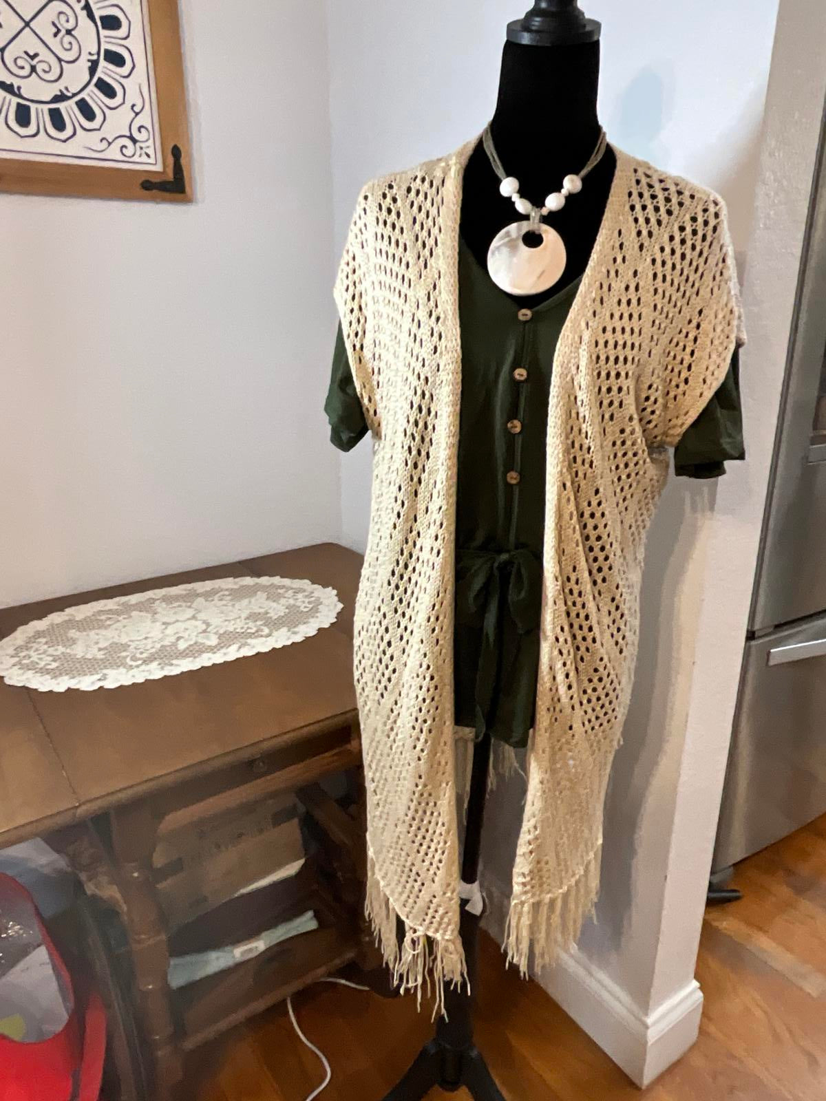 Lavash XL Olive Green Short Sleeve Button Front Peplum Top with Waist Tie