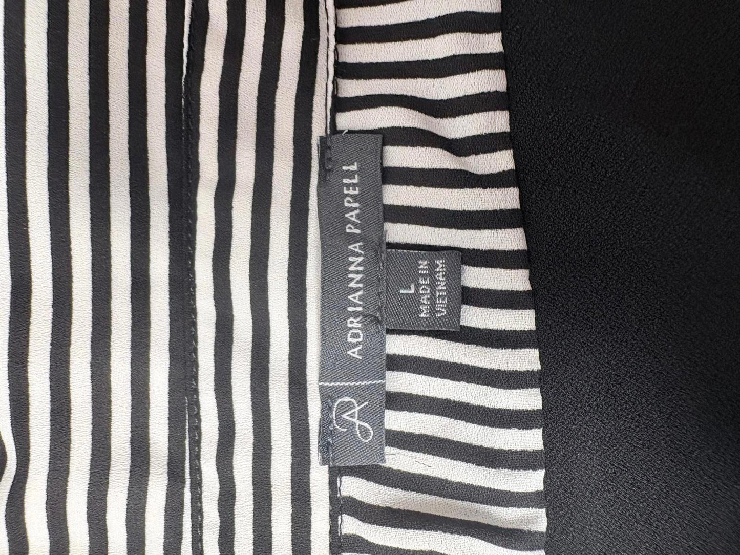 Adrianna Papell Size L Black V Neck Long Sleeve Sweater With Striped Shirt Hem