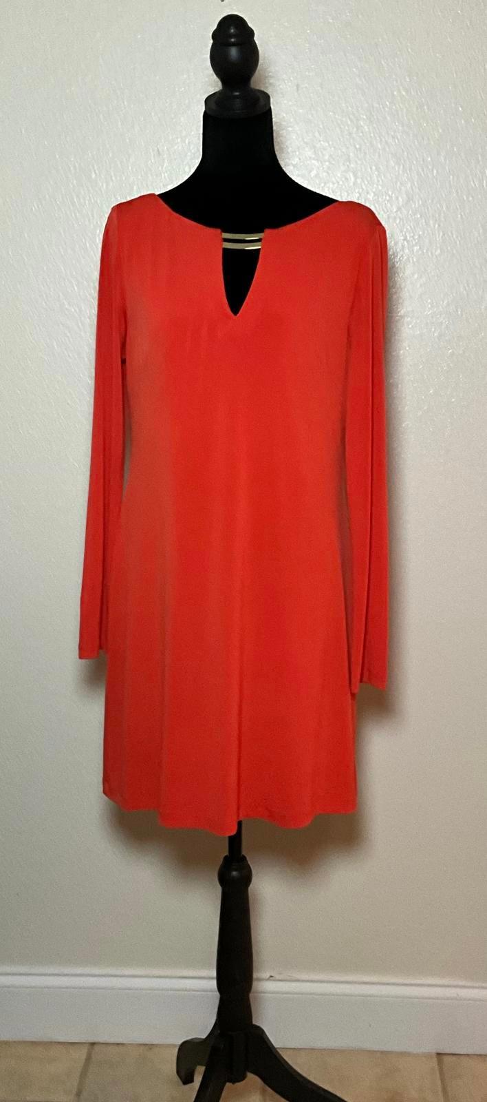 Vince Camuto Dress 10 Orange Long Sleeve Knee Length Sheath Bold Minimalist