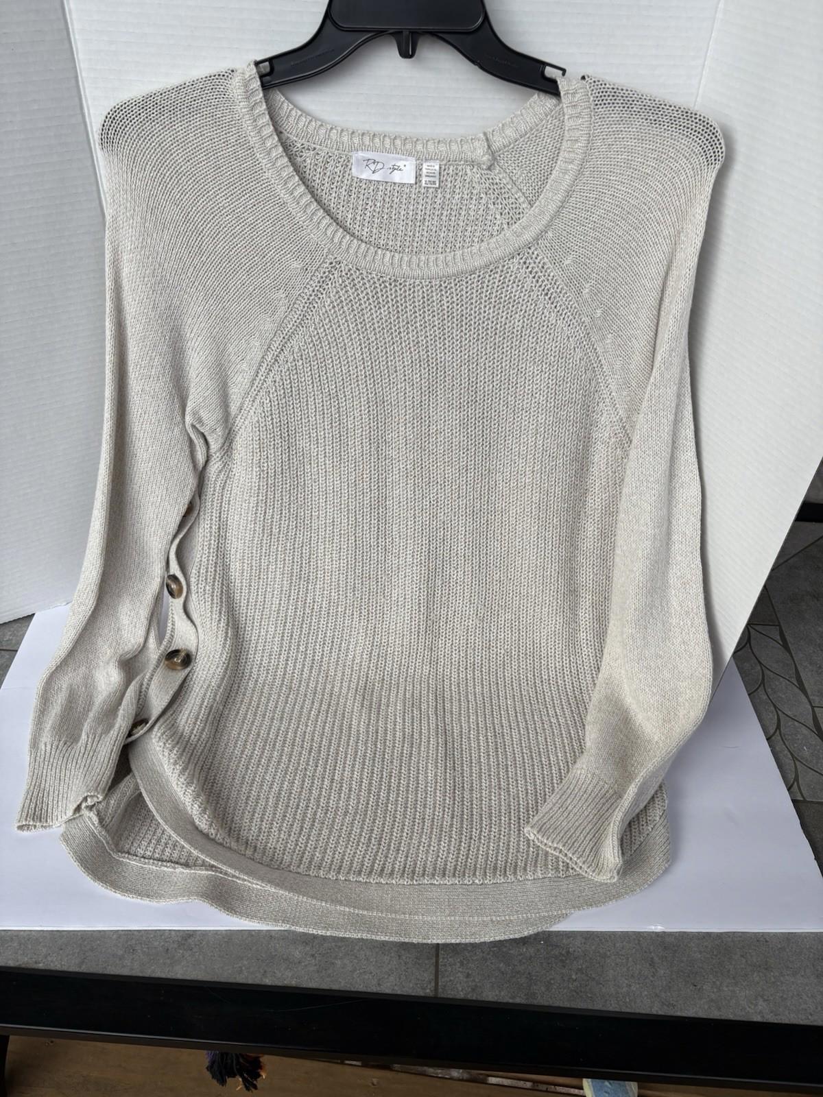 RD Style Women's Beige Ribbed Knit Pullover Sweater With Button Accent XL