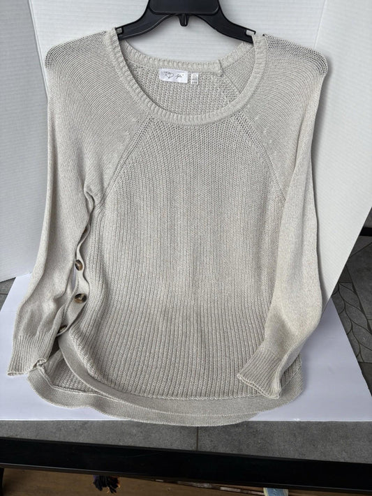 RD Style Women's Beige Ribbed Knit Pullover Sweater With Button Accent XL