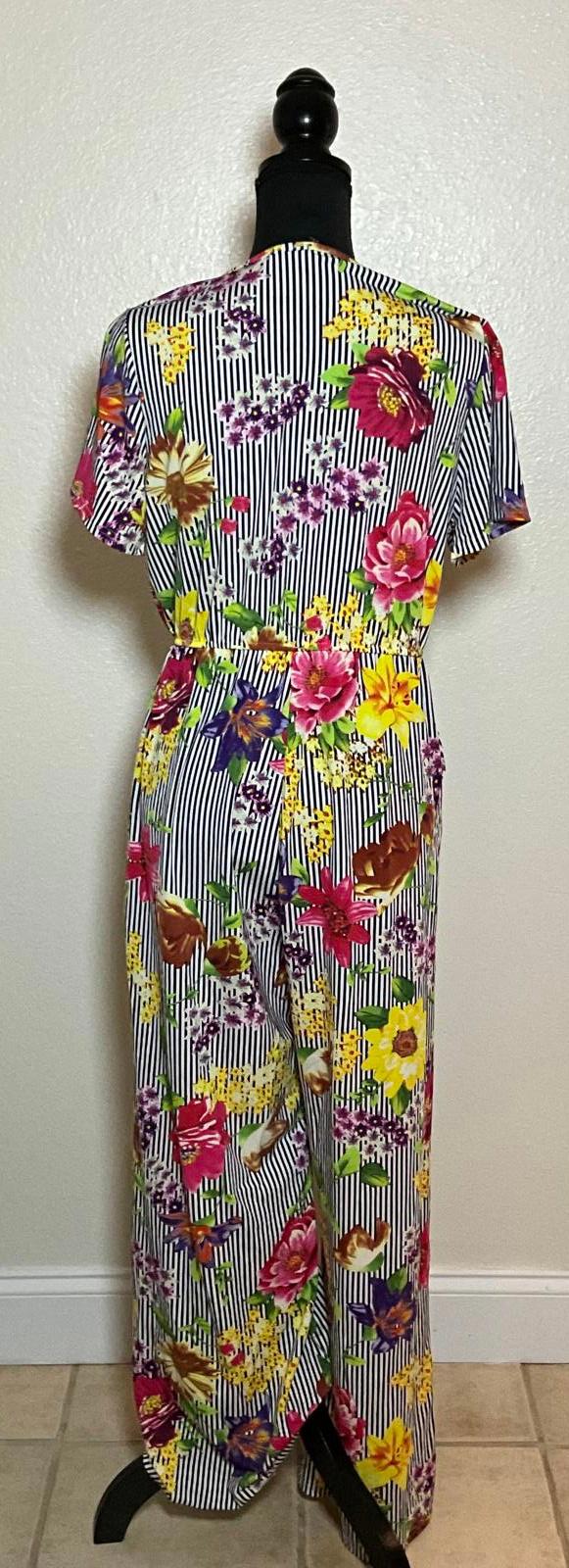 Me 2 Magic Jumpsuit Large Floral Stripe Mixed Print Wide Leg Sleeveless Boho