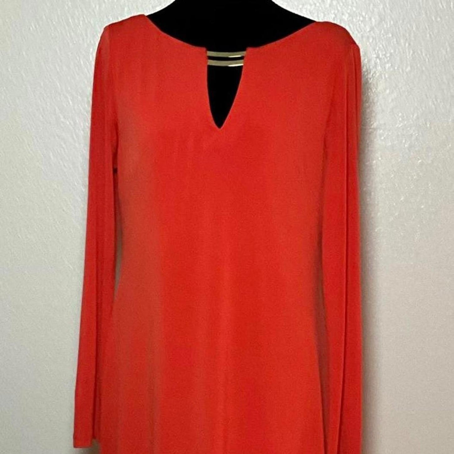 Vince Camuto Dress 10 Orange Long Sleeve Knee Length Sheath Bold Minimalist