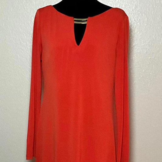 Vince Camuto Dress 10 Orange Long Sleeve Knee Length Sheath Bold Minimalist