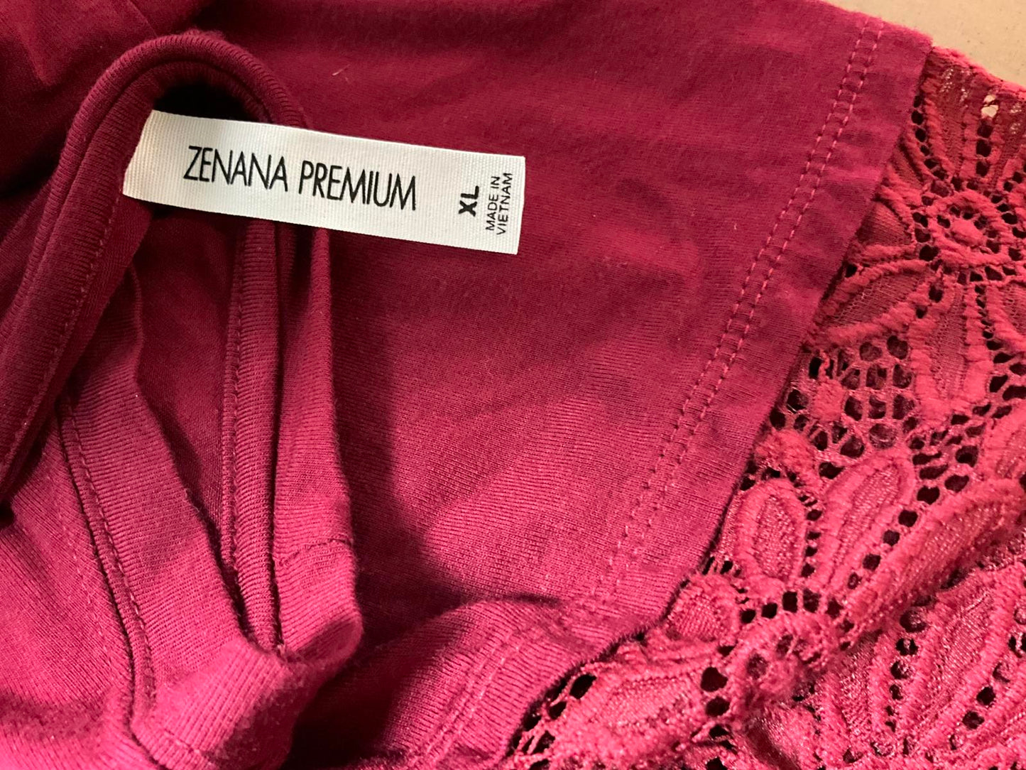 Zenana Premium XL Women's Long Sleeve Red Tunic Top with Lace Hem