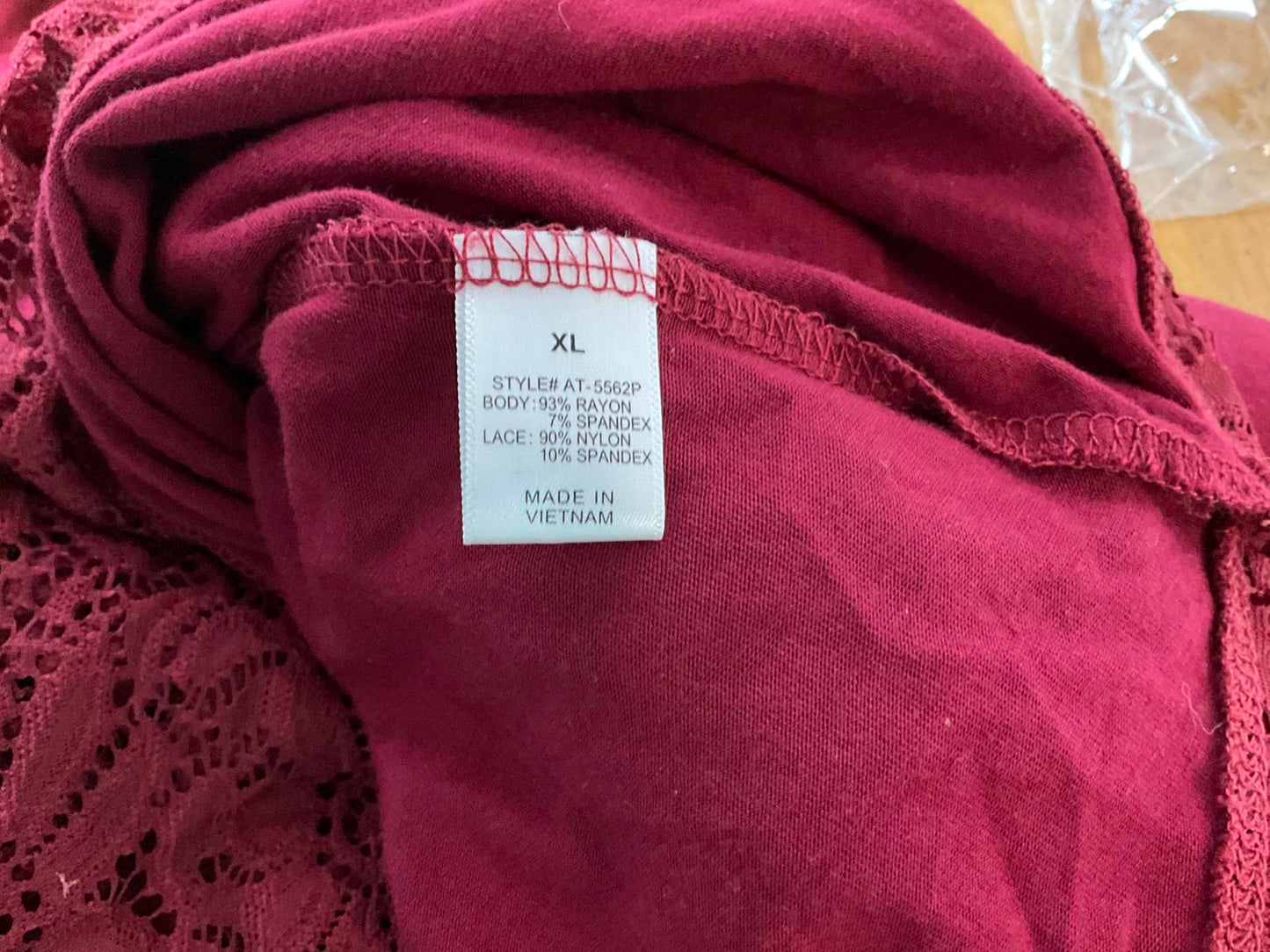 Zenana Premium XL Women's Long Sleeve Red Tunic Top with Lace Hem
