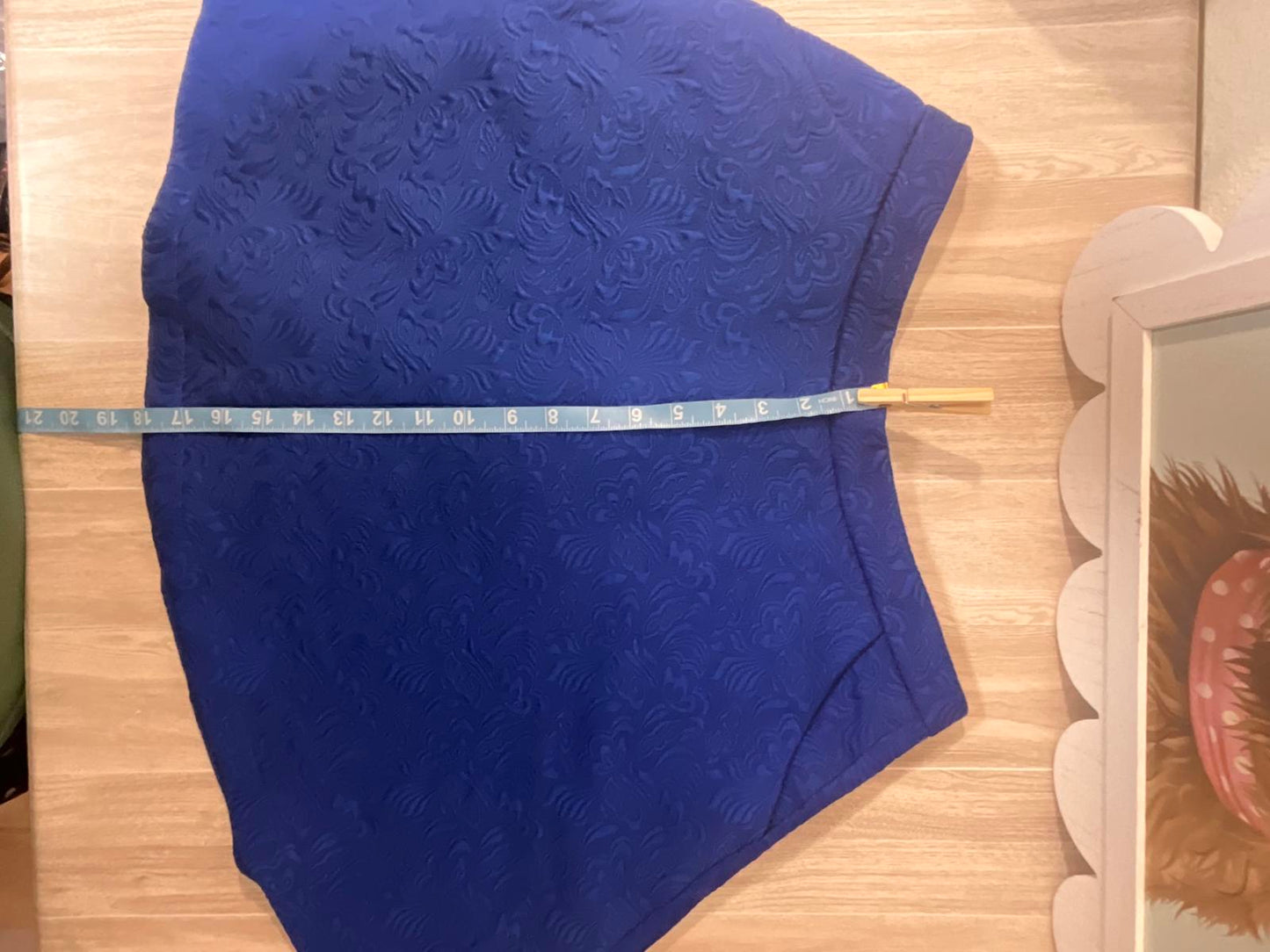 Double Zero Royal Blue Brocade Floral Textured Mini Skirt Lined